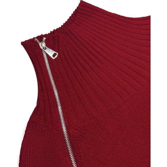 Women’s Red Oversized Turtleneck Zip Ribbed Knit Sweater Top - Picture 4 of 6